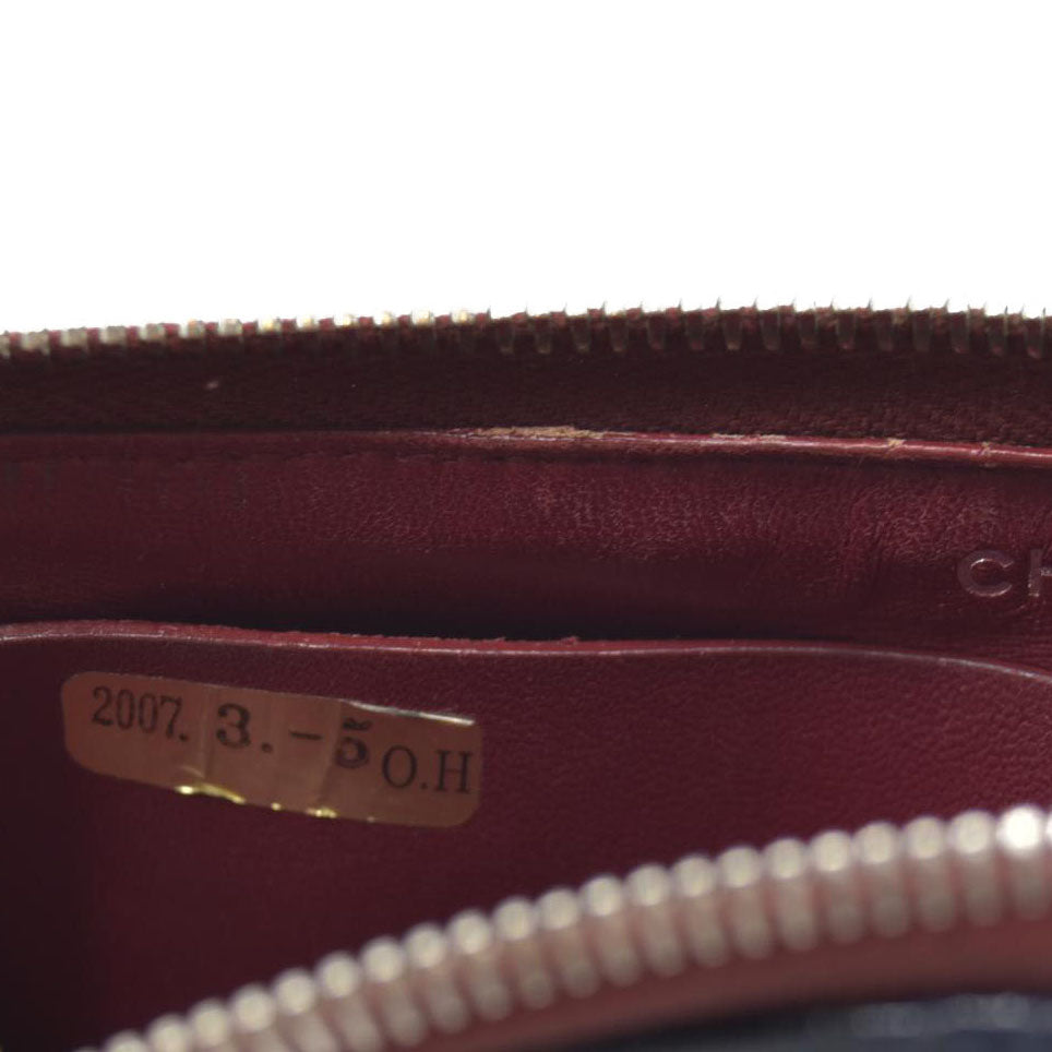 Chanel Long Quilted Charm Wallet CC Navy Blue