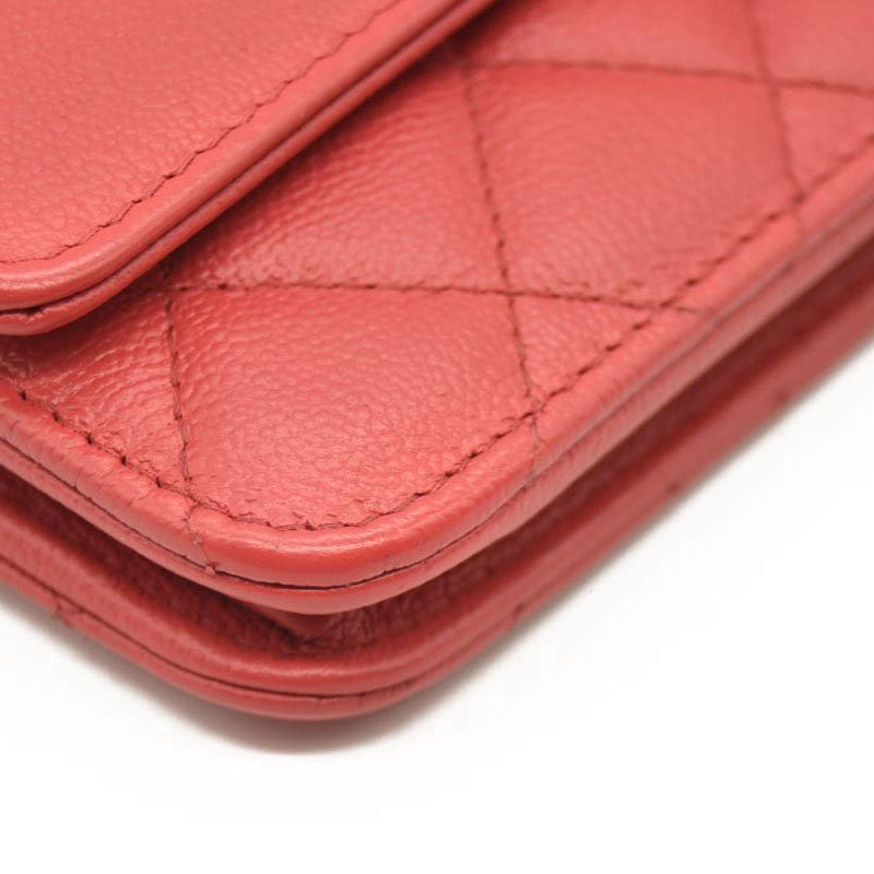 CHANEL Grained Calfskin Quilted CC Box Wallet On Chain WOC Red 27*