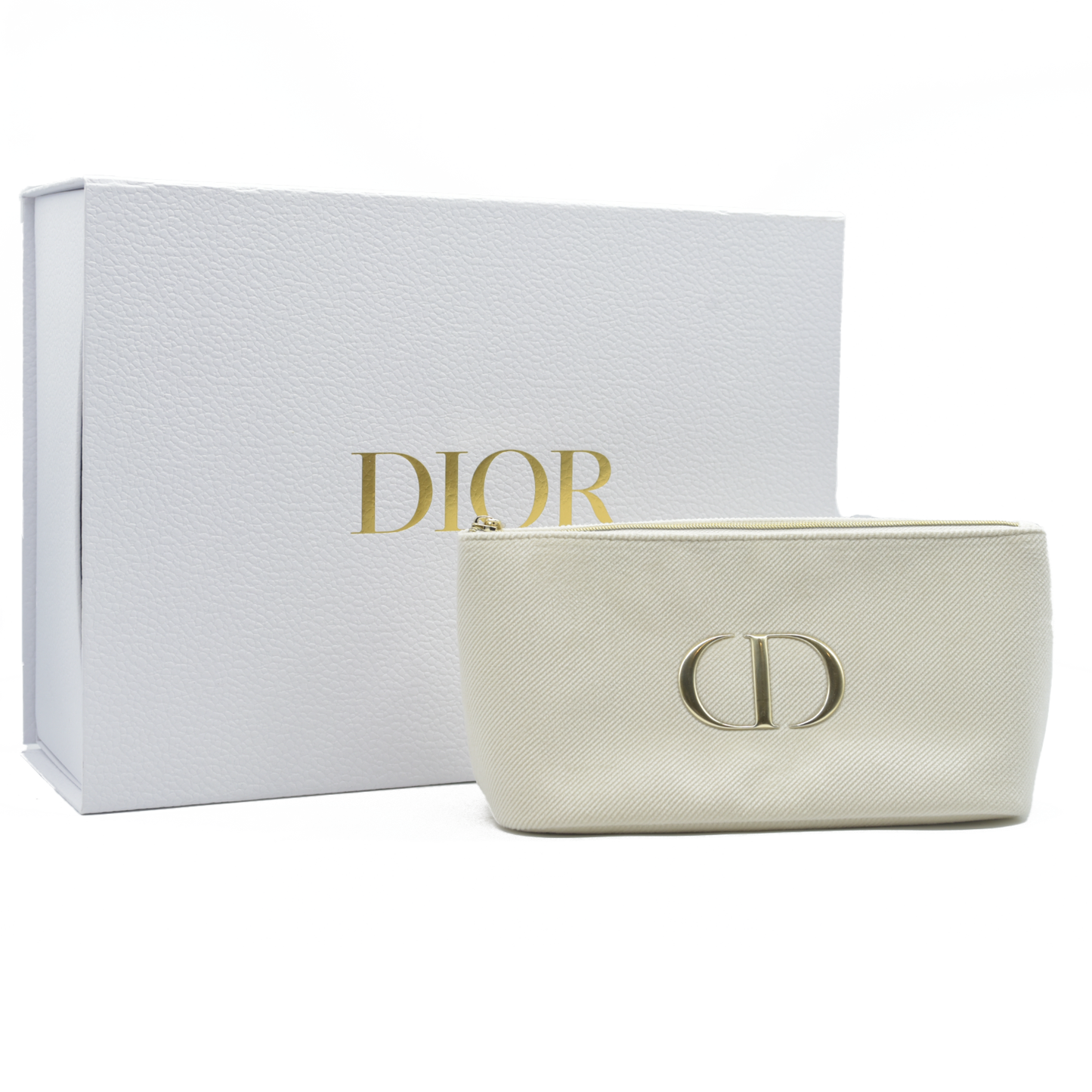 Dior GWP Cosmetic Pouch – Cream Canvas with Gold CD Logo
