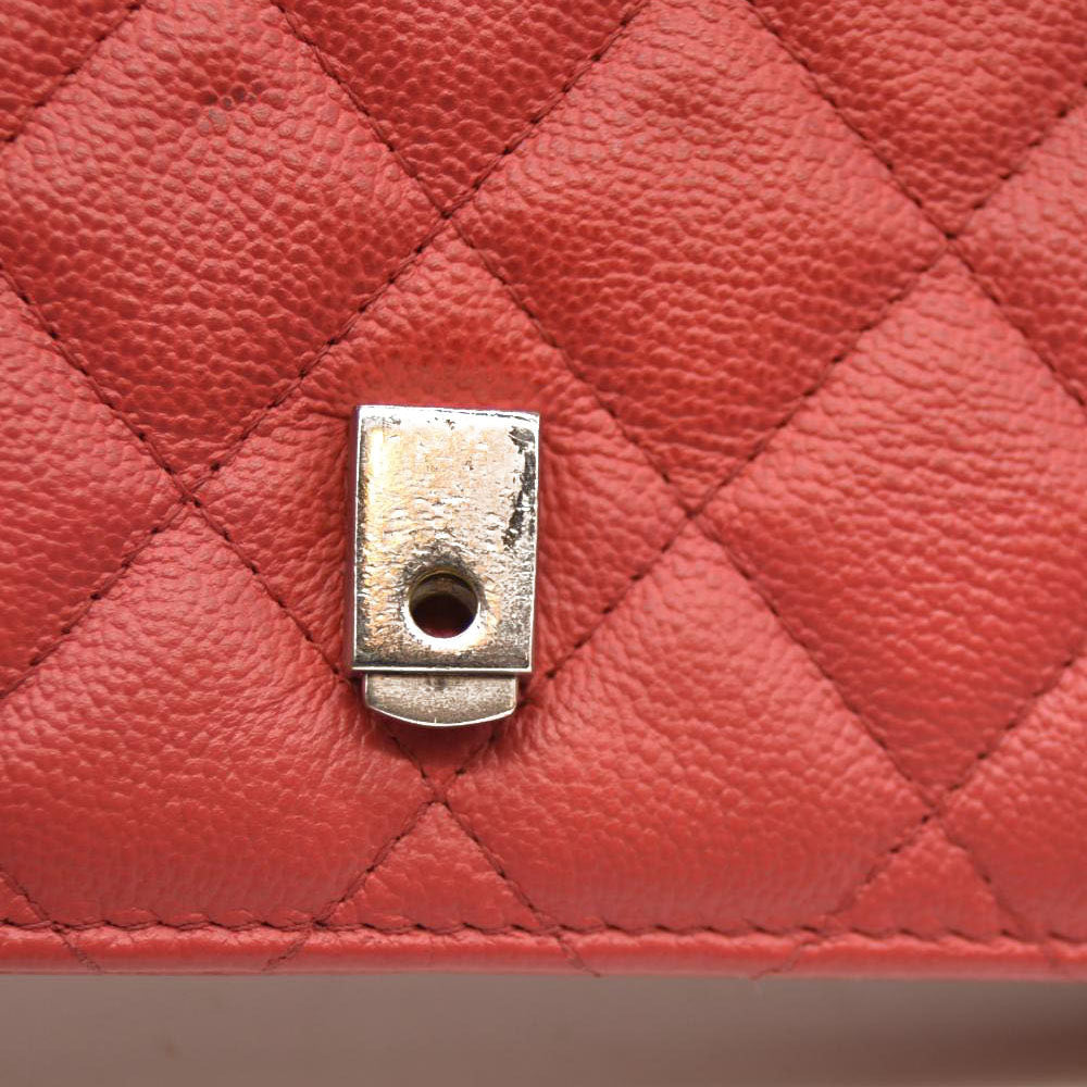 CHANEL Grained Calfskin Quilted CC Box Wallet On Chain WOC Red 27*