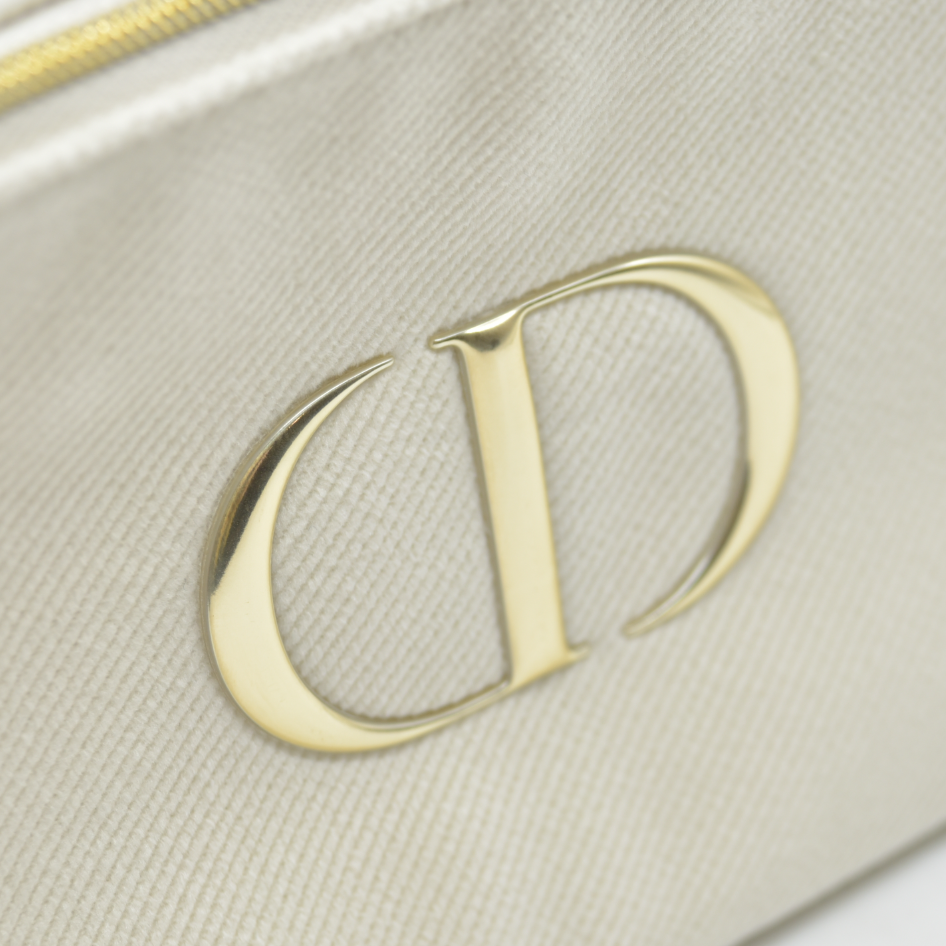 Dior GWP Cosmetic Pouch – Cream Canvas with Gold CD Logo