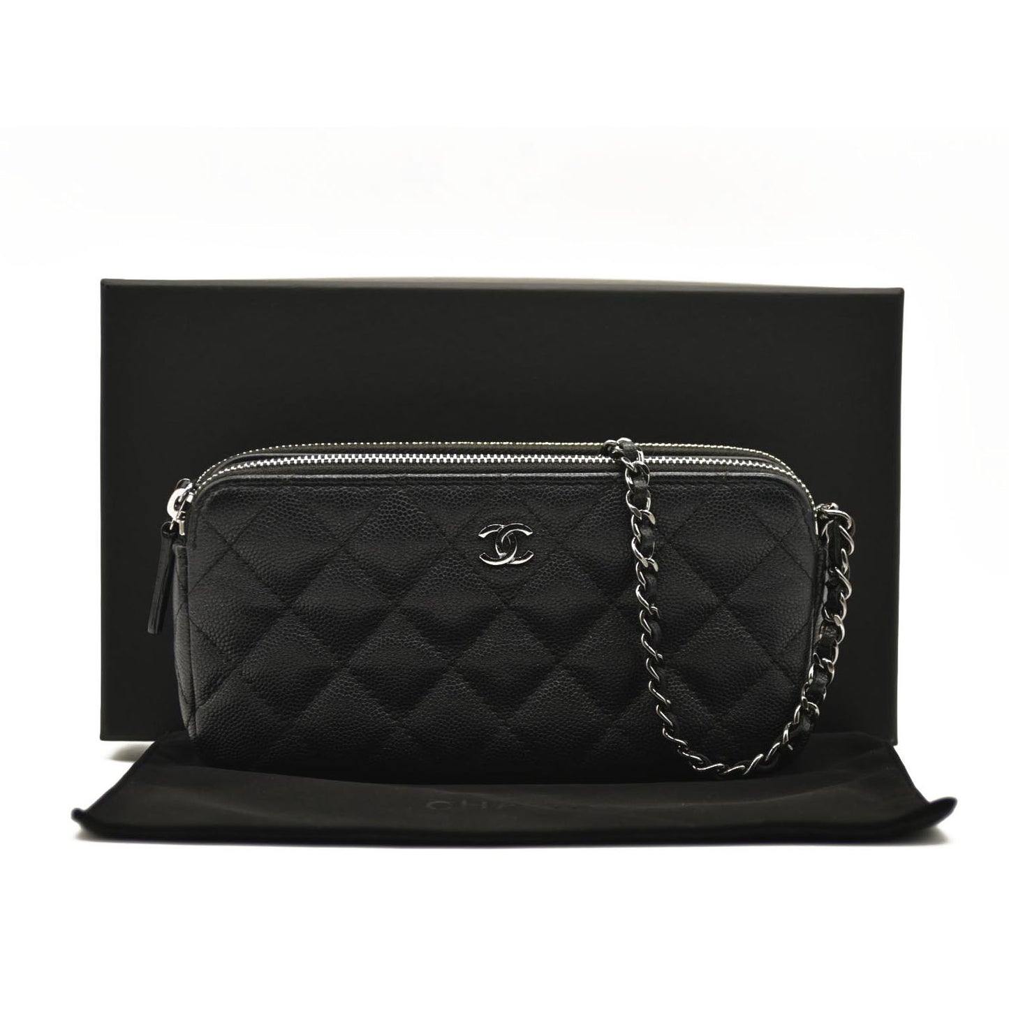 CHANEL  Caviar Quilted Small Clutch With Chain Black 25*