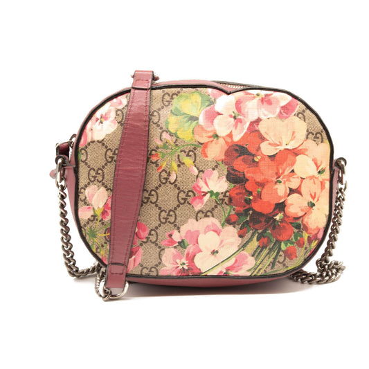 Gucci GG Supreme Monogram Blooms Mini Chain Shoulder Bag Beige Multicolor Dry Rose