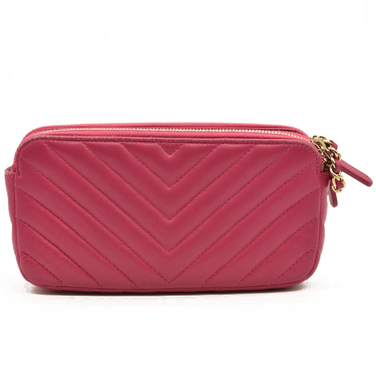 Chanel Lambskin Chevron Quilted Small Clutch With Chain Pink 23*