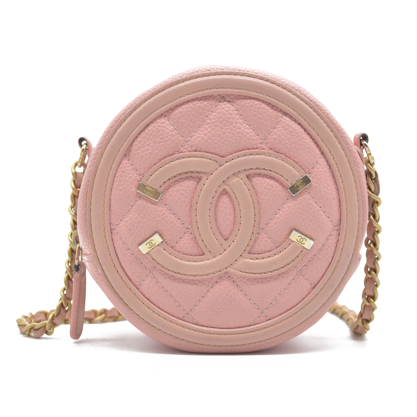 $2150 Chanel Caviar Quilted Round Filigree Crossbody Pink 2019