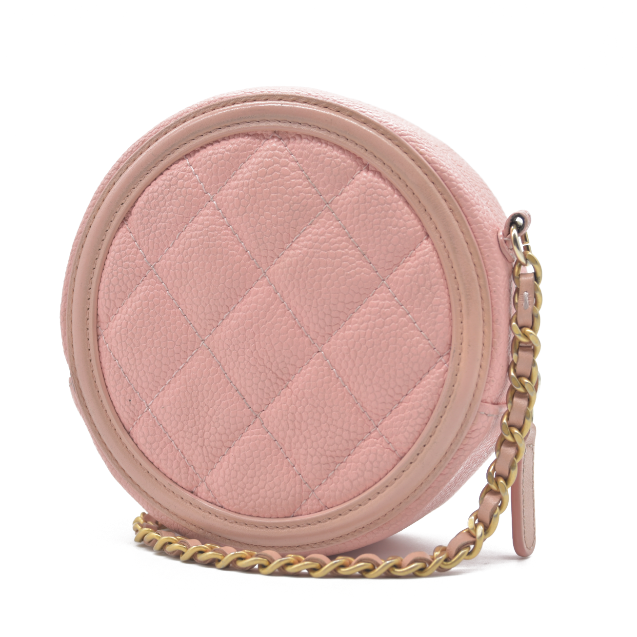 $2150 Chanel Caviar Quilted Round Filigree Crossbody Pink 2019