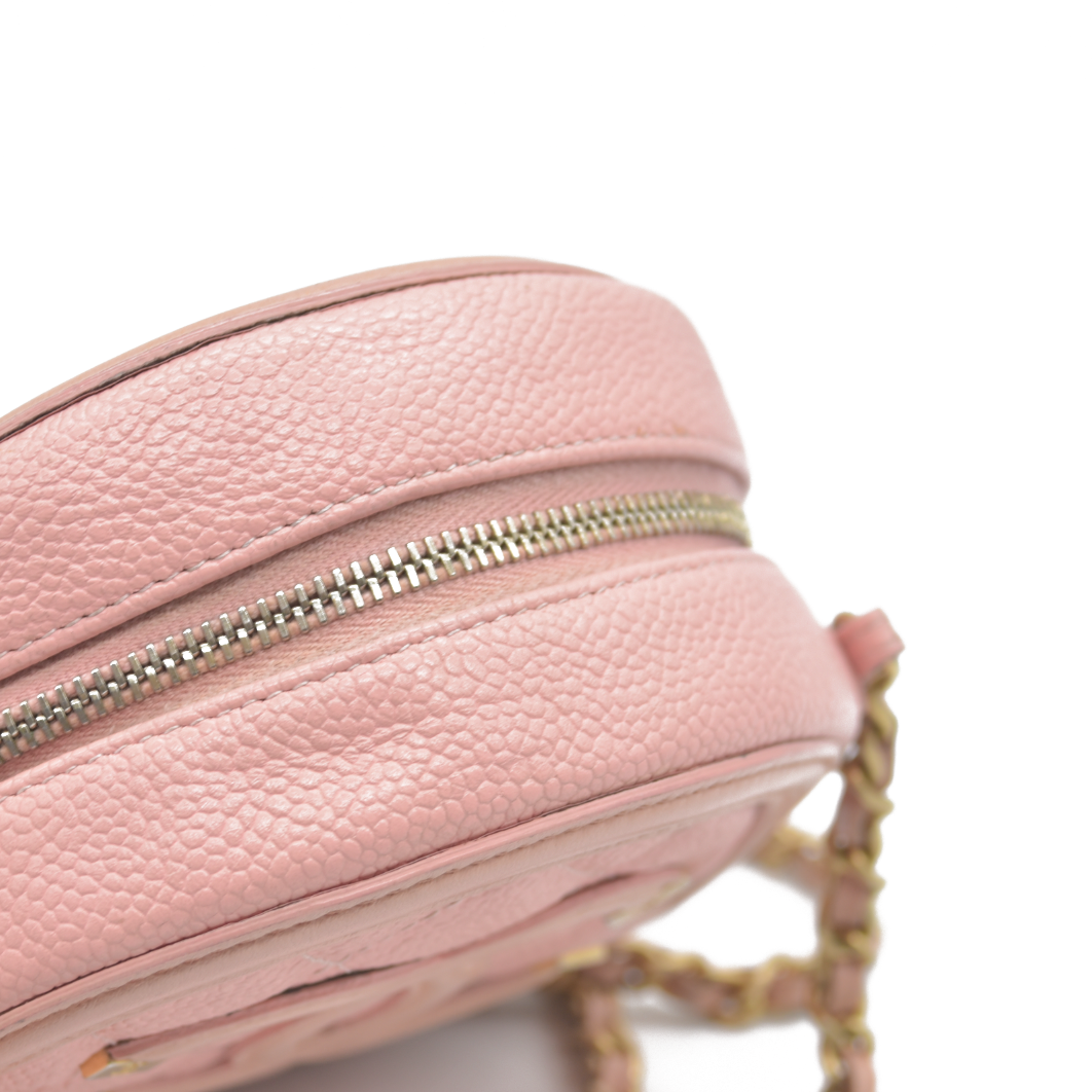 $2150 Chanel Caviar Quilted Round Filigree Crossbody Pink 2019