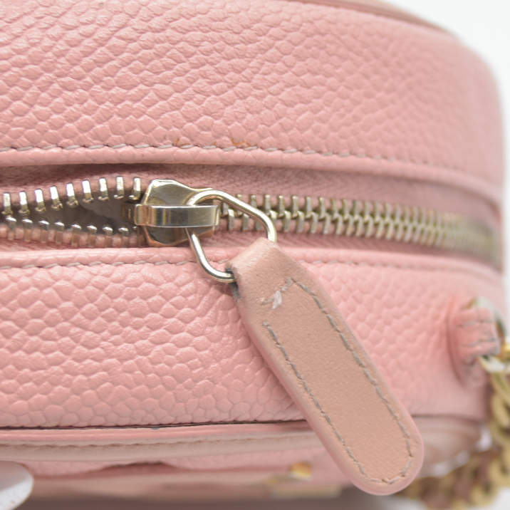 $2150 Chanel Caviar Quilted Round Filigree Crossbody Pink 2019