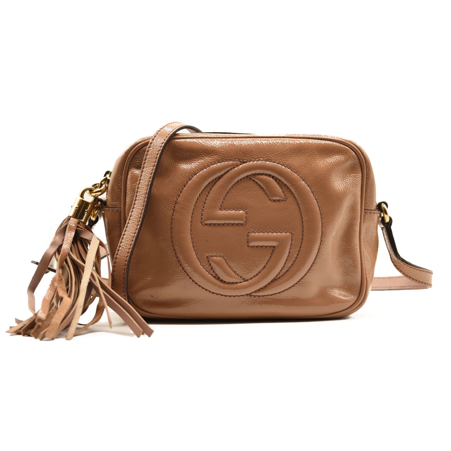 GUCCI Soft Patent Small Soho Disco Bag Dark Cipria