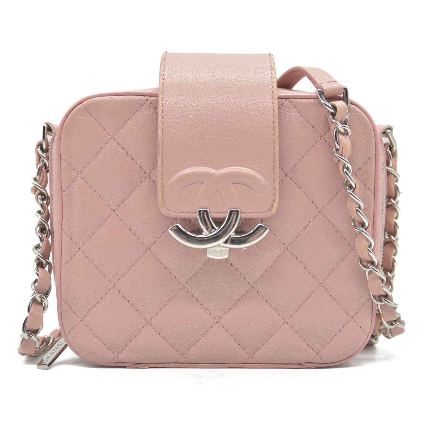 $4200 Chanel Lambskin Quilted Mini CC Box Camera Bag Pink