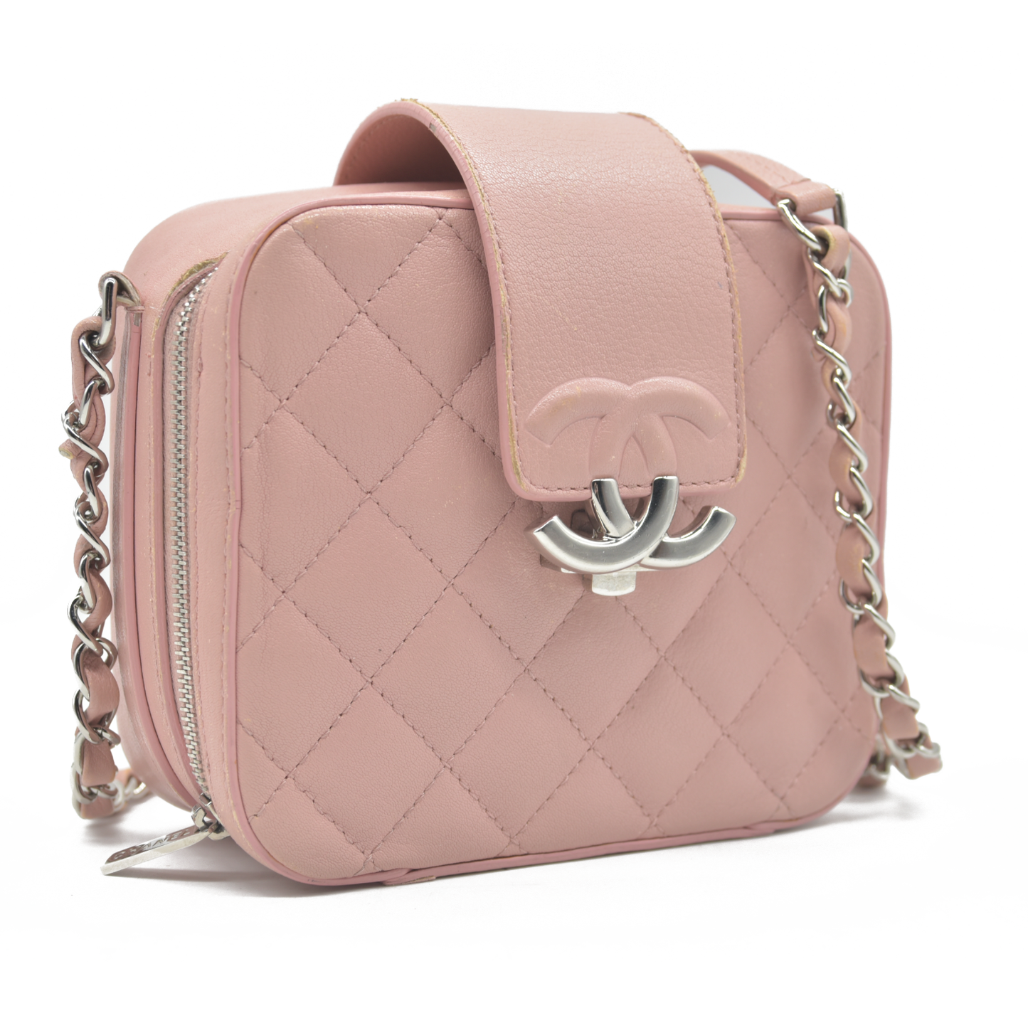 $4200 Chanel Lambskin Quilted Mini CC Box Camera Bag Pink