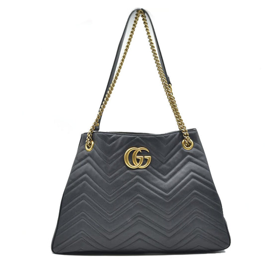 $2980 Gucci Calfskin Matelasse Medium GG Marmont Shoulder Tote Bag Black