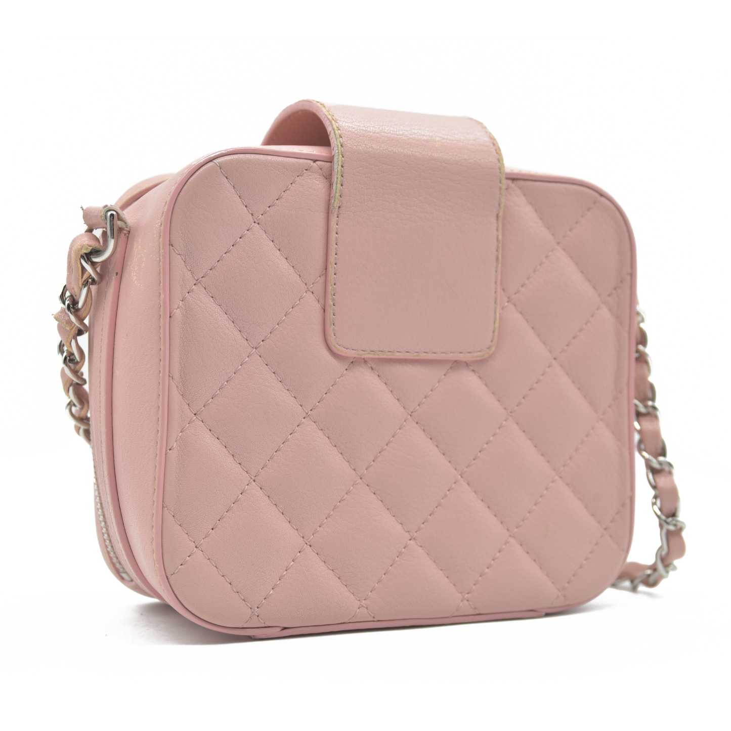 $4200 Chanel Lambskin Quilted Mini CC Box Camera Bag Pink