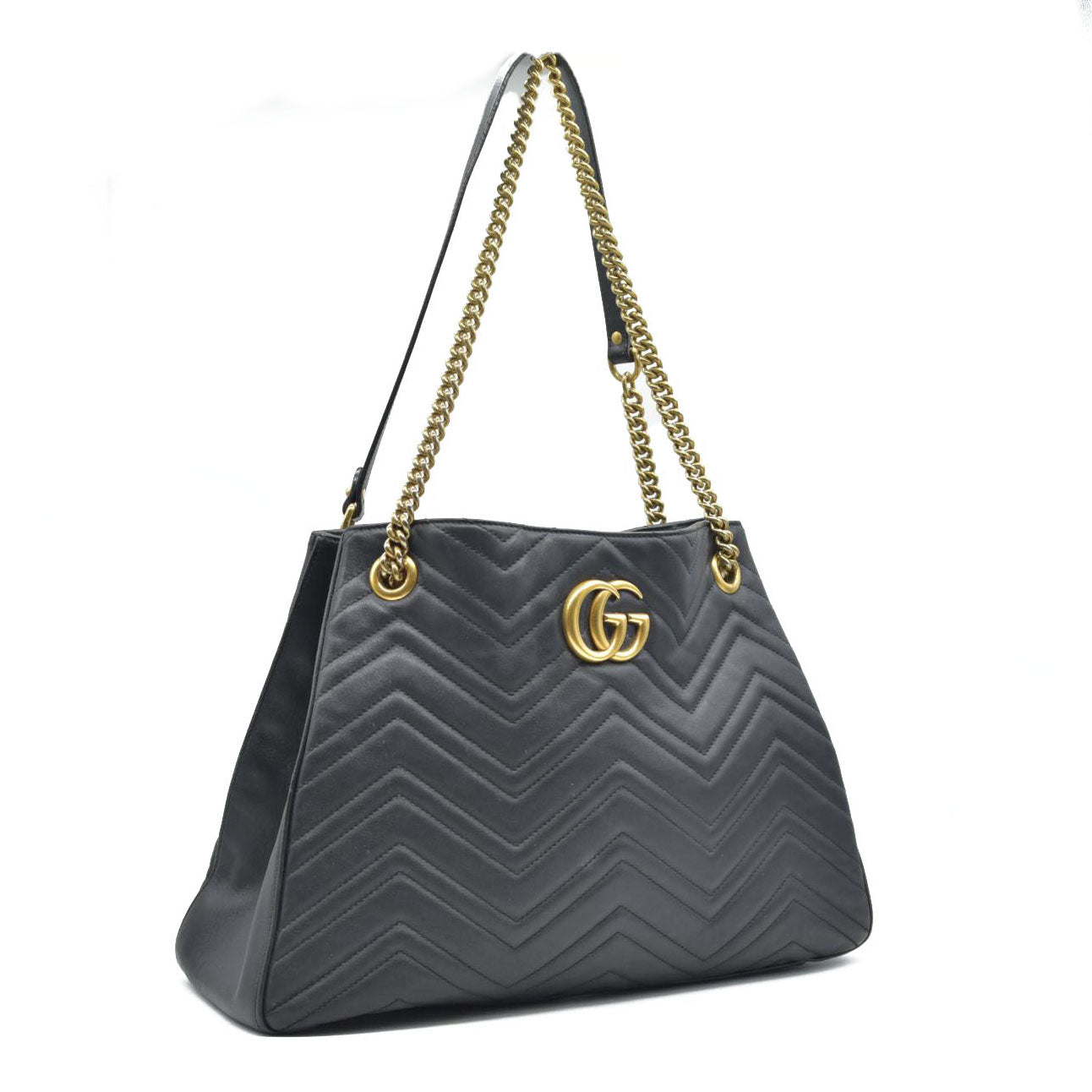 $2980 Gucci Calfskin Matelasse Medium GG Marmont Shoulder Tote Bag Black