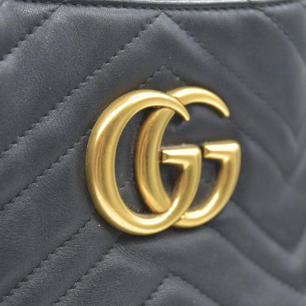 $2980 Gucci Calfskin Matelasse Medium GG Marmont Shoulder Tote Bag Black