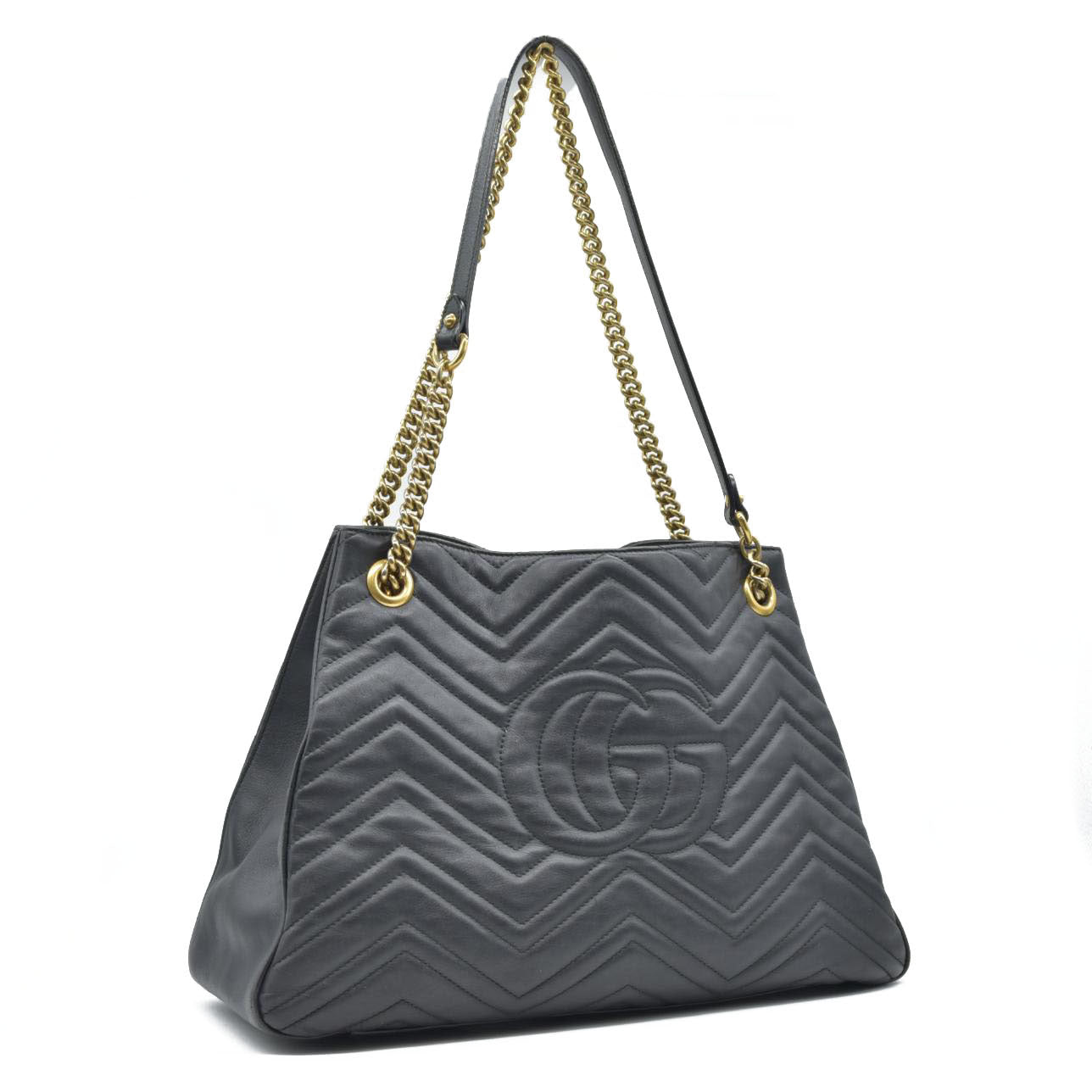 $2980 Gucci Calfskin Matelasse Medium GG Marmont Shoulder Tote Bag Black