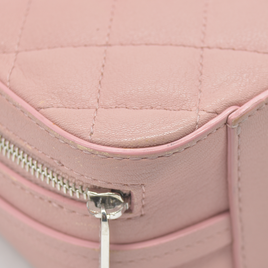 $4200 Chanel Lambskin Quilted Mini CC Box Camera Bag Pink