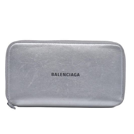 $550 Balenciaga Silver Metallic Wallet CONSIGNMENT 10021042