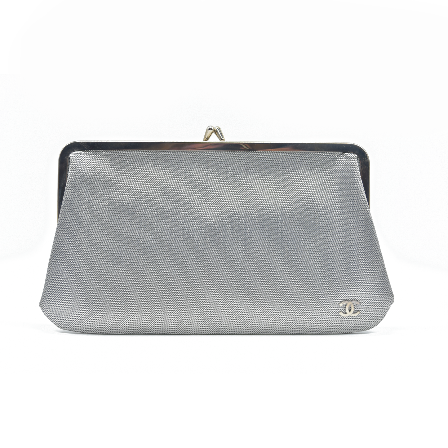 Chanel Kisslock Metallic Silver Clutch