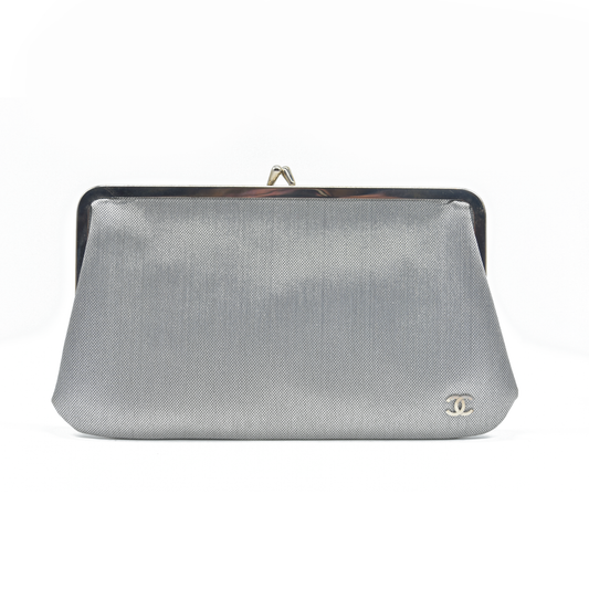 Chanel Kisslock Metallic Silver Clutch