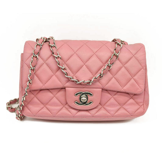 Chanel  Lambskin Quilted Mini Rectangular Flap Pink 18*