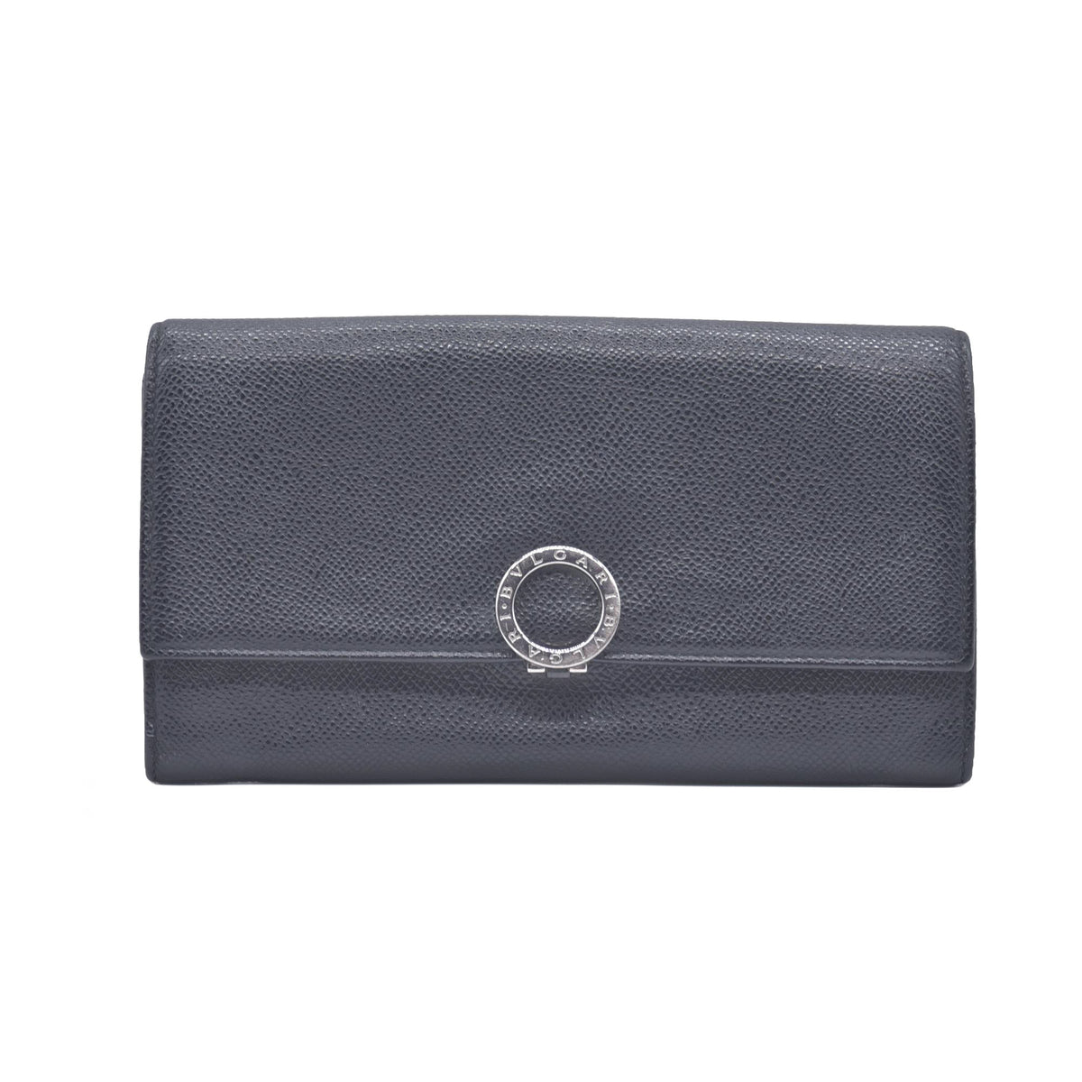 $790 BVLGARI Leather Bifold Long Wallet Black CONSIGNMENT 10021048