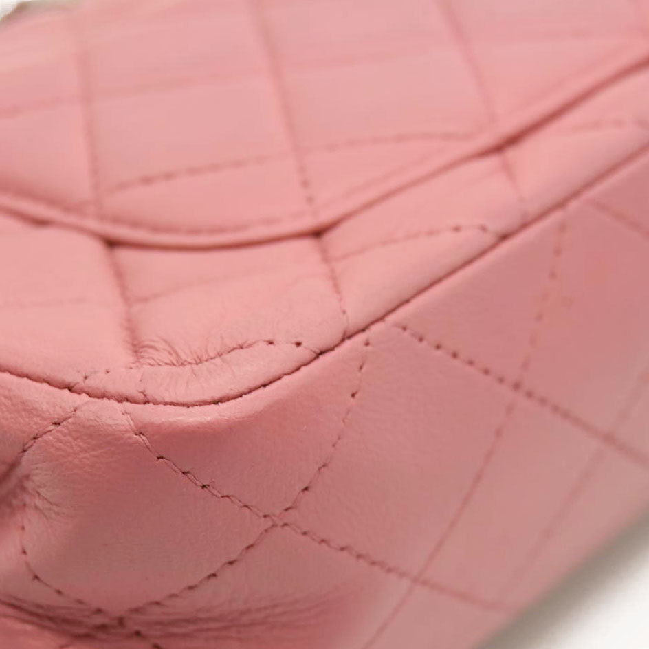Chanel  Lambskin Quilted Mini Rectangular Flap Pink 18*