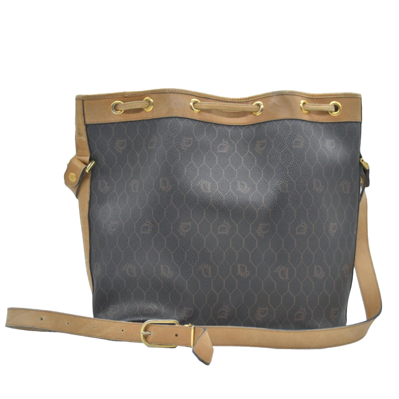 $1150 Christian Dior Vintage Coated Canvas Honeycomb Bucket Bag Tan Brown CONSIGNMENT