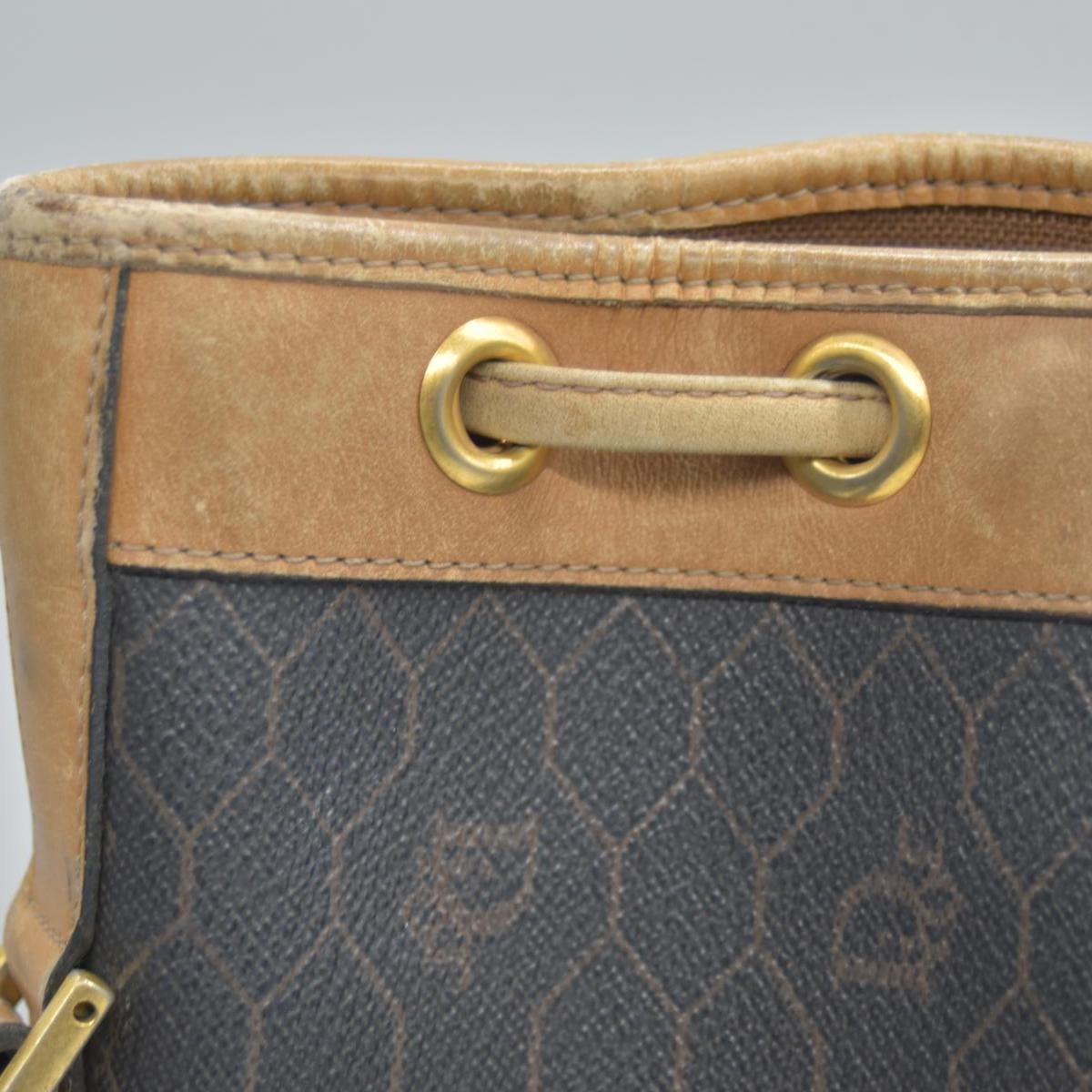 $1150 Christian Dior Vintage Coated Canvas Honeycomb Bucket Bag Tan Brown CONSIGNMENT