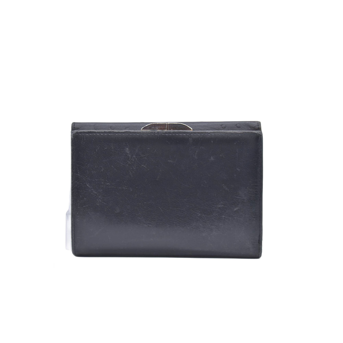$590 Givenchy Black Ostrich-Effect Leather Clasp Wallet  CONSIGNMENT 10021039