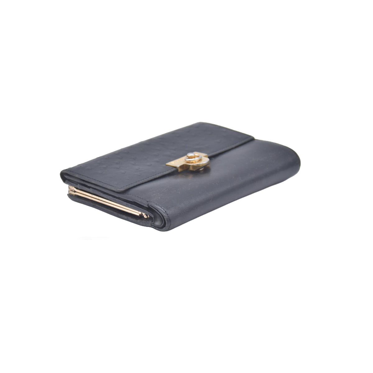 $590 Givenchy Black Ostrich-Effect Leather Clasp Wallet  CONSIGNMENT 10021039