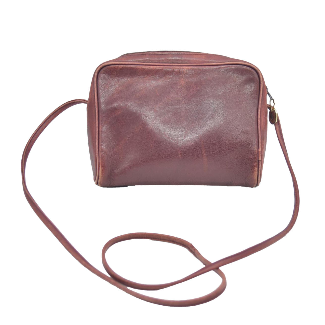 $1250 Christian Dior Vintage Smooth Leather Brogue Round Logo Camera Bag Burgundy CONSIGNMENT