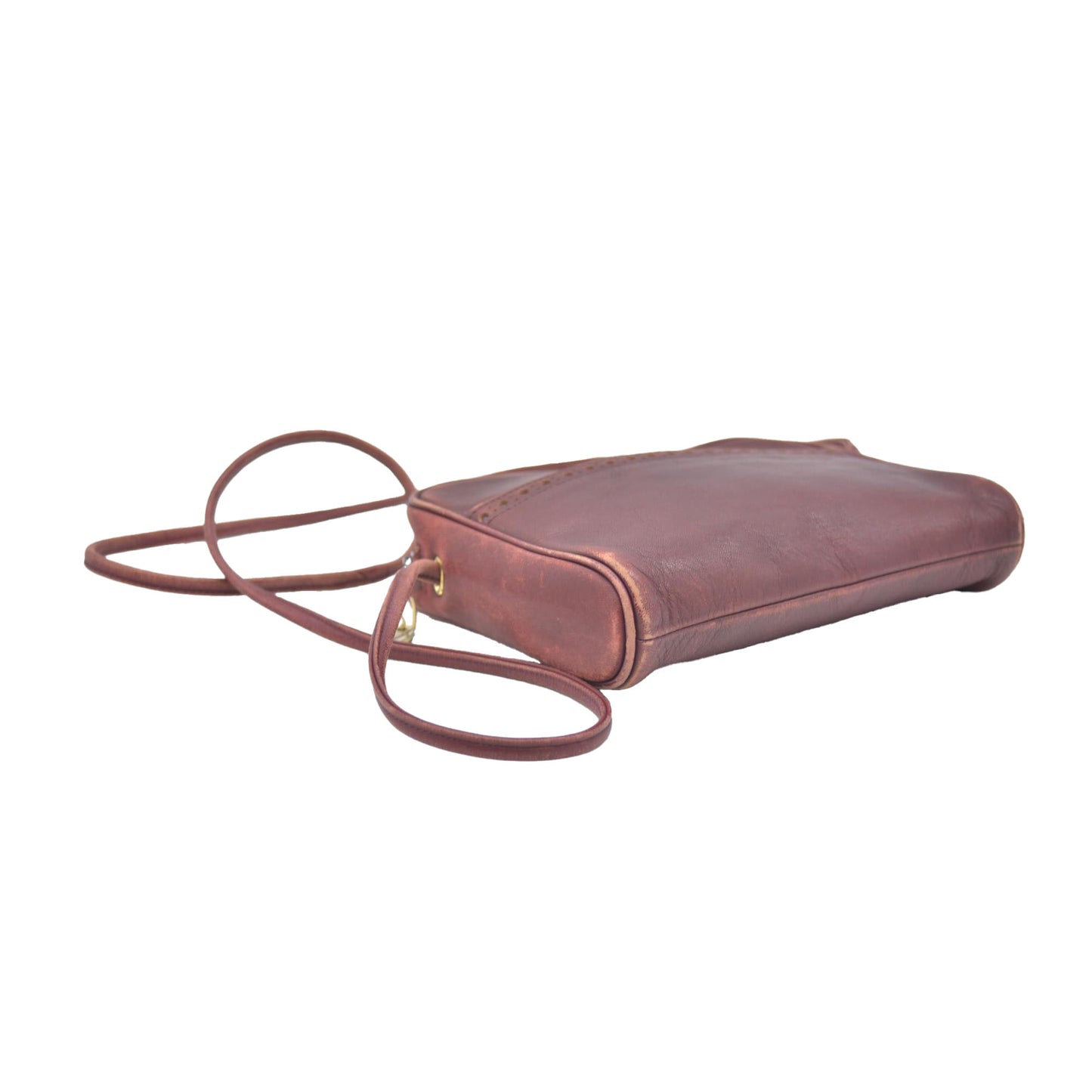 $1250 Christian Dior Vintage Smooth Leather Brogue Round Logo Camera Bag Burgundy CONSIGNMENT