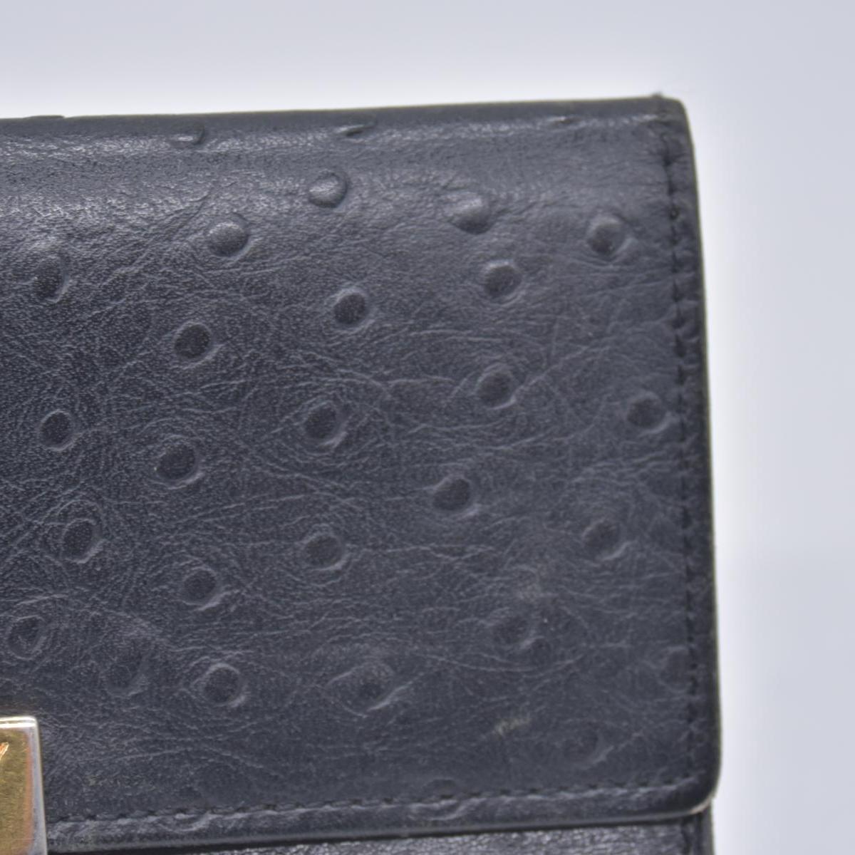 $590 Givenchy Black Ostrich-Effect Leather Clasp Wallet  CONSIGNMENT 10021039