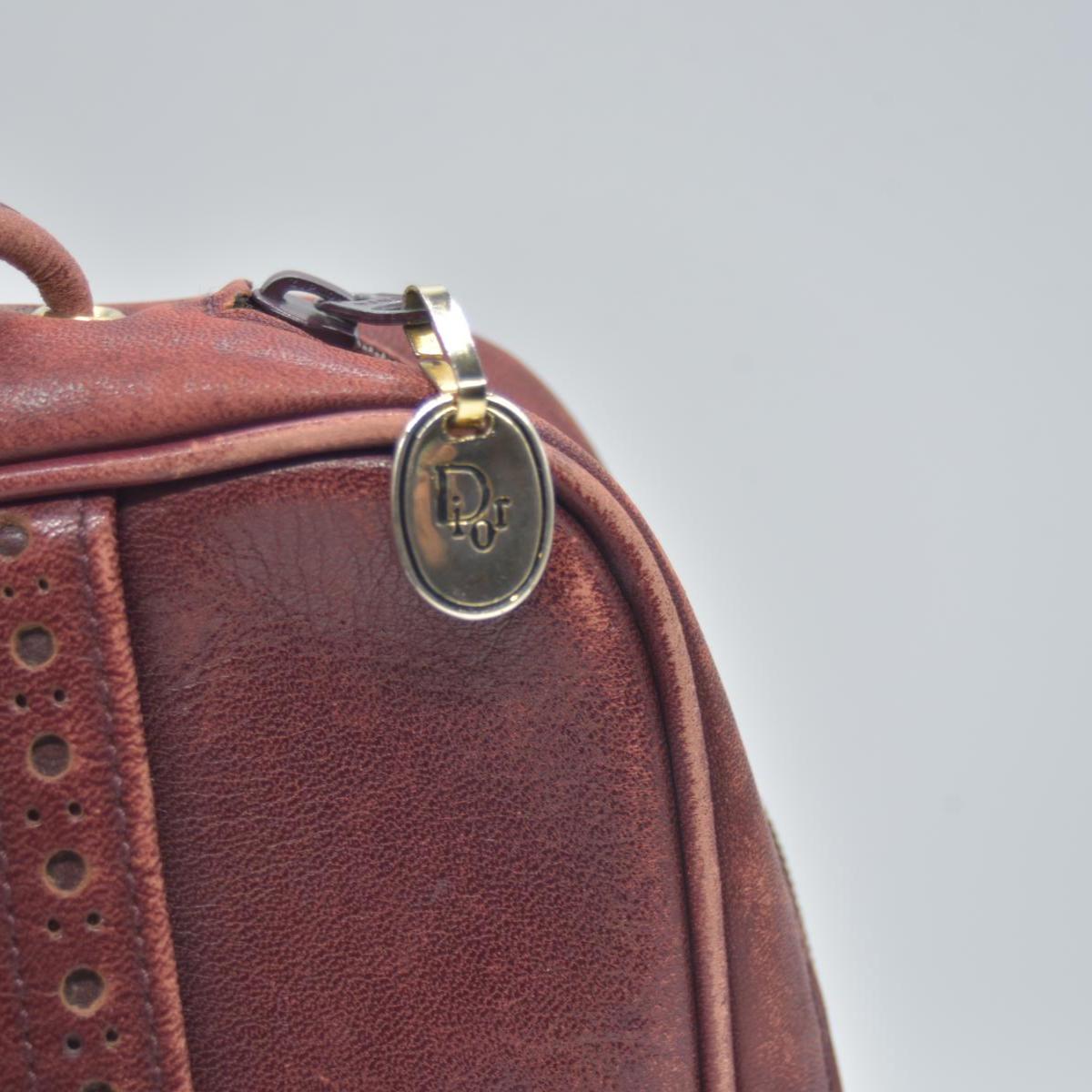 $1250 Christian Dior Vintage Smooth Leather Brogue Round Logo Camera Bag Burgundy CONSIGNMENT