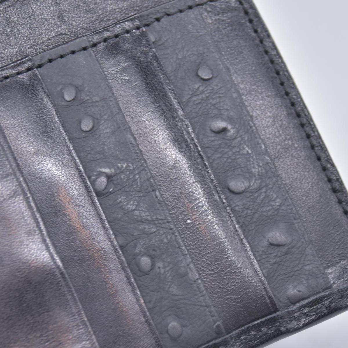 $590 Givenchy Black Ostrich-Effect Leather Clasp Wallet  CONSIGNMENT 10021039