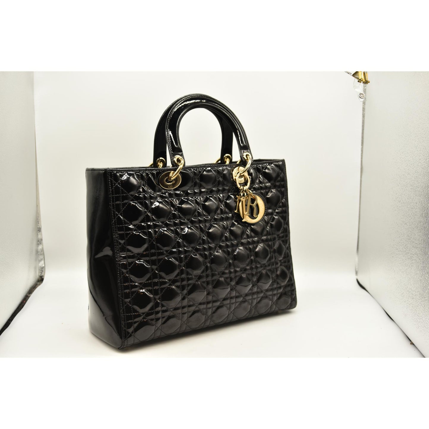 Christian Dior  Crinkled Patent Cannage Large Lady Dior Black