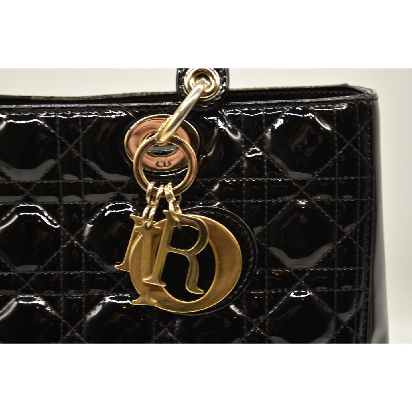 Christian Dior  Crinkled Patent Cannage Large Lady Dior Black