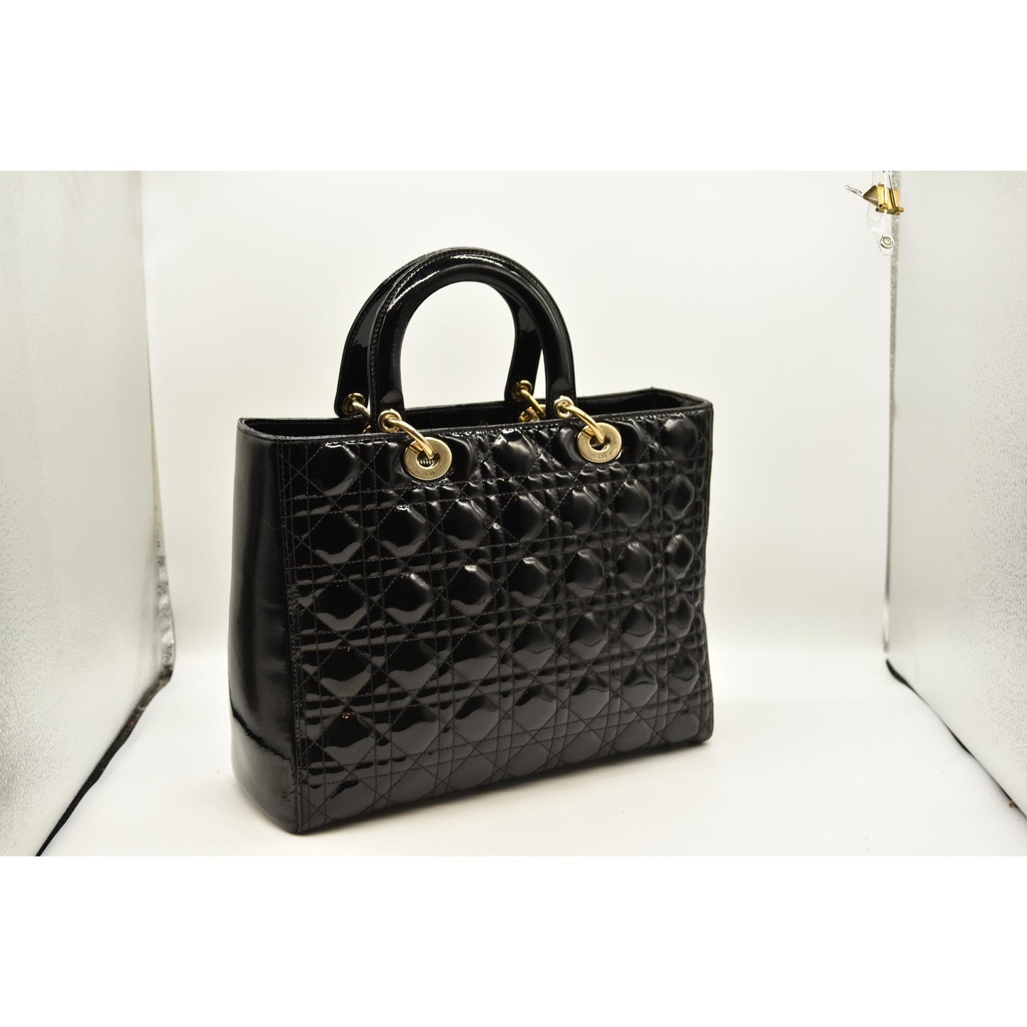 Christian Dior  Crinkled Patent Cannage Large Lady Dior Black