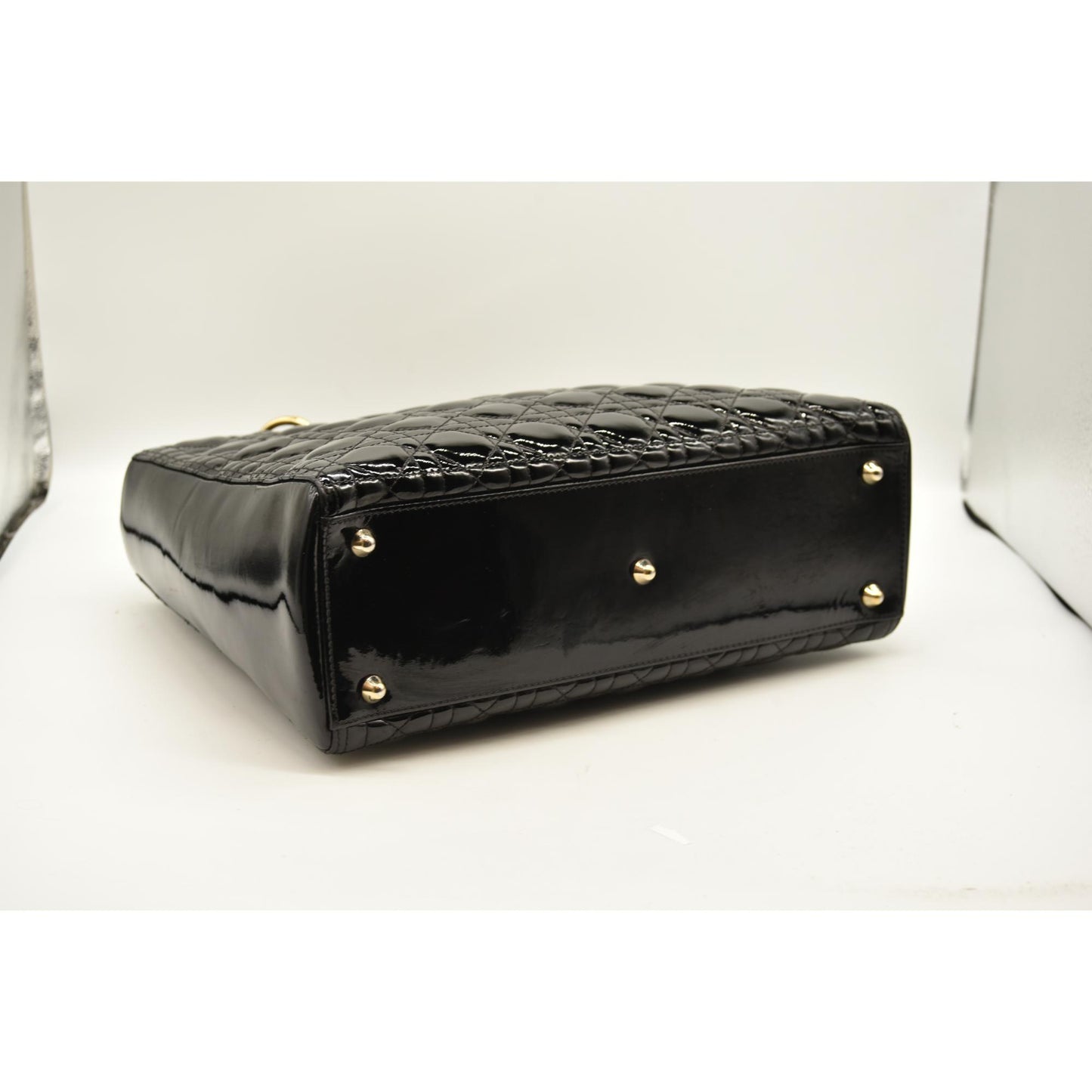 Christian Dior  Crinkled Patent Cannage Large Lady Dior Black