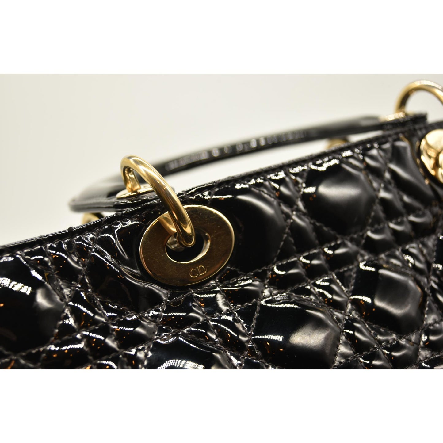 Christian Dior  Crinkled Patent Cannage Large Lady Dior Black