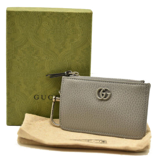 Gucci  Dollar Calfskin Enamel Monochrome GG Marmont Key Case Card Holder Grey
