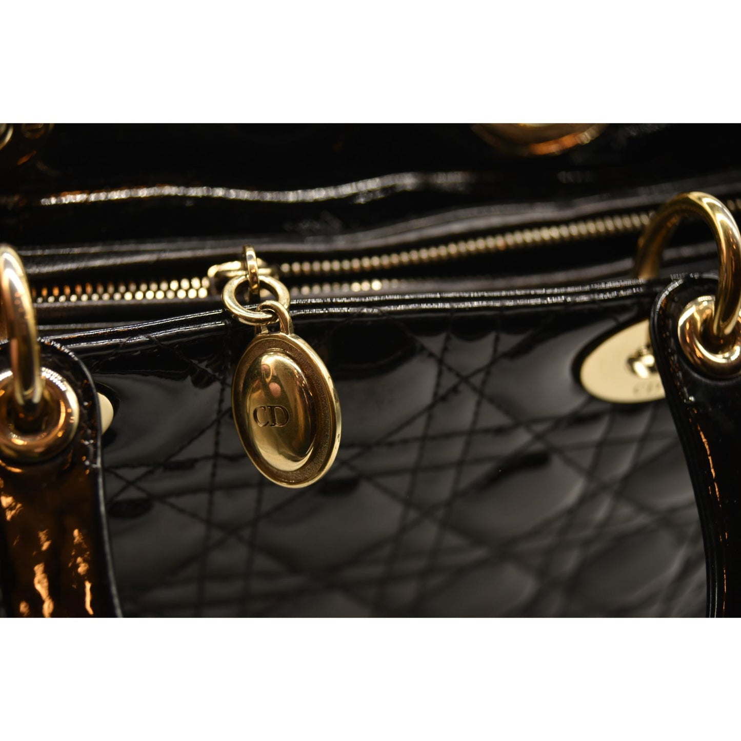 Christian Dior  Crinkled Patent Cannage Large Lady Dior Black