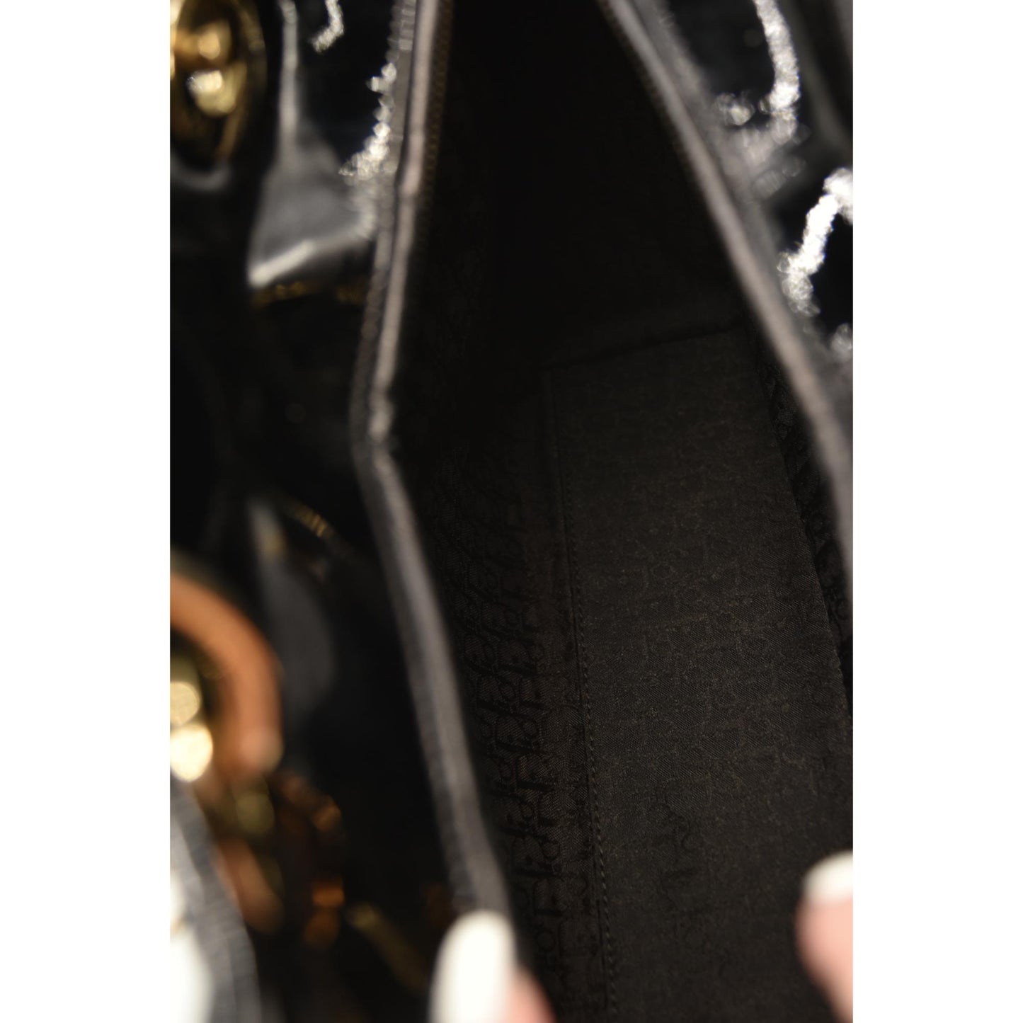 Christian Dior  Crinkled Patent Cannage Large Lady Dior Black