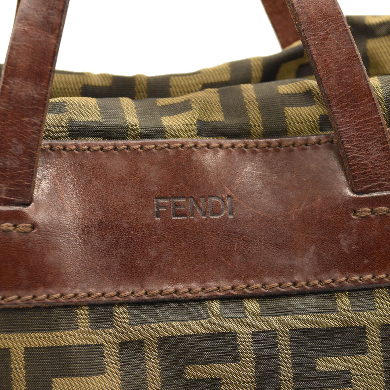 USED FENDI Vintage Zucca Folding Tote Hand Bag Nylon Leather Brown