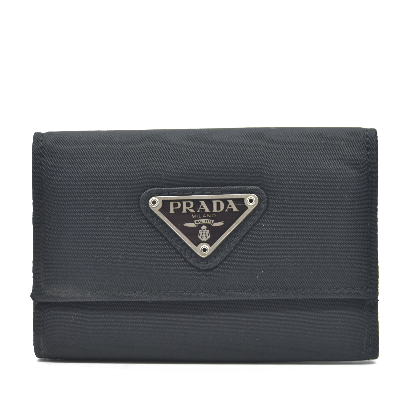 $595 Prada Tessuto Nylon 6 Key Holder Nero Black