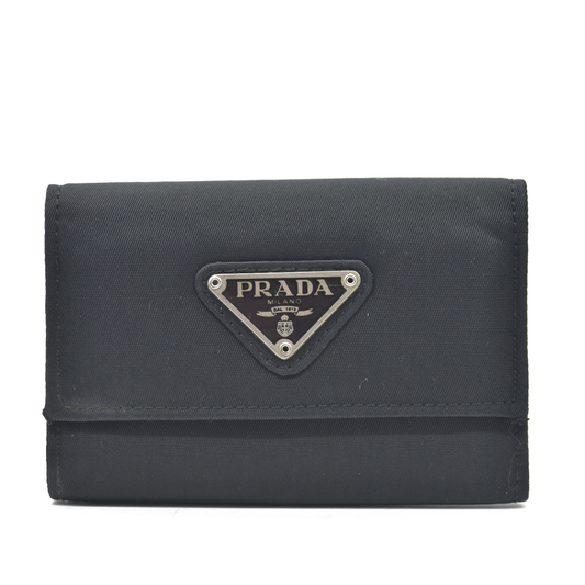 $595 Prada Tessuto Nylon 6 Key Holder Nero Black