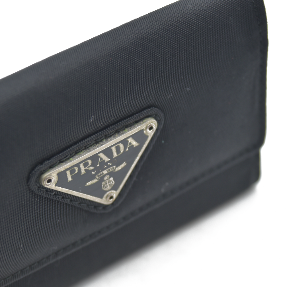 $595 Prada Tessuto Nylon 6 Key Holder Nero Black