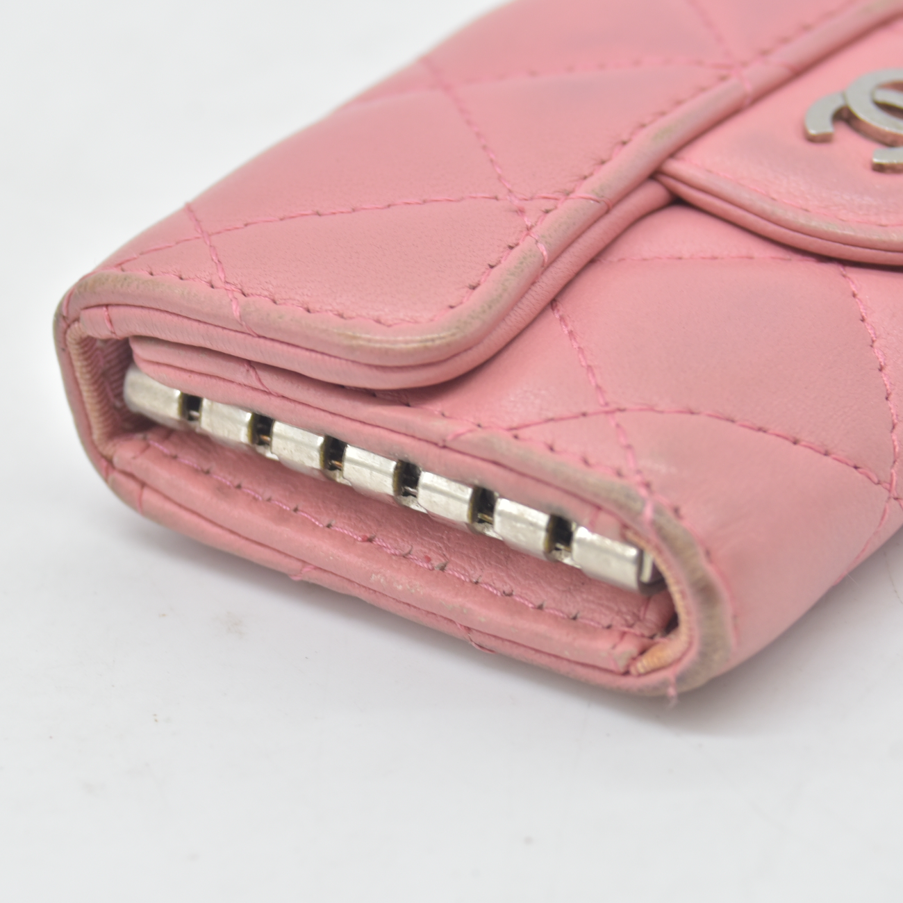$675 2012 CHANEL Lambskin Quilted 6 Key Holder Pink