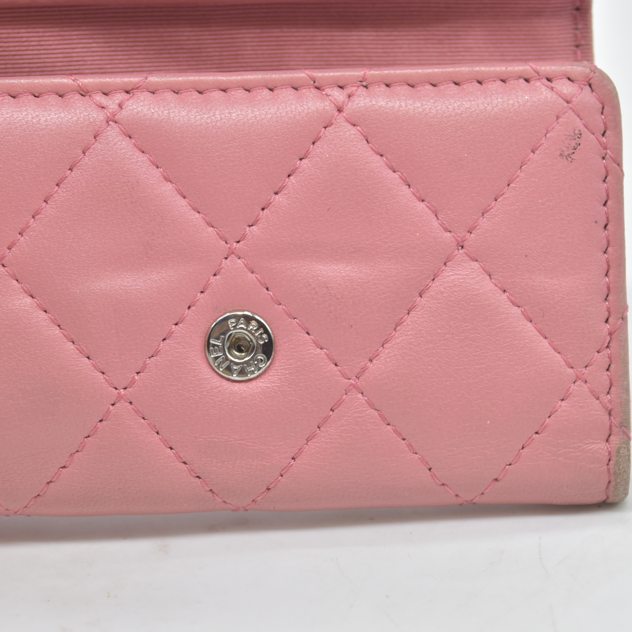 $675 2012 CHANEL Lambskin Quilted 6 Key Holder Pink